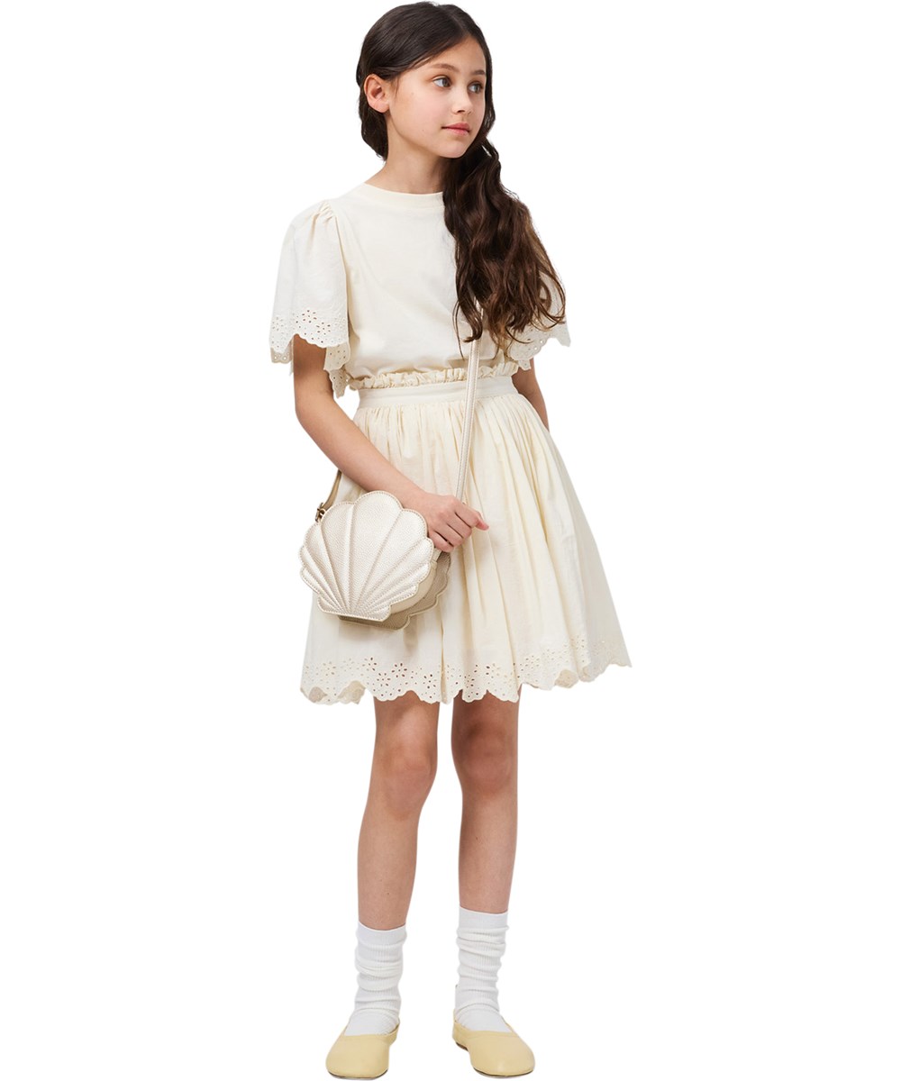 Blanca - Pearled Ivory - Off-white skirt for children made of organic cotton with broderie anglaise 