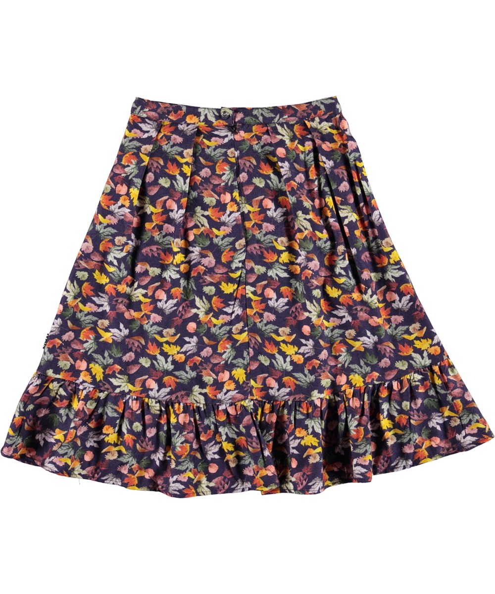 Blondie - Mini Leaves - Purple wrap around skirt with a leaf print 