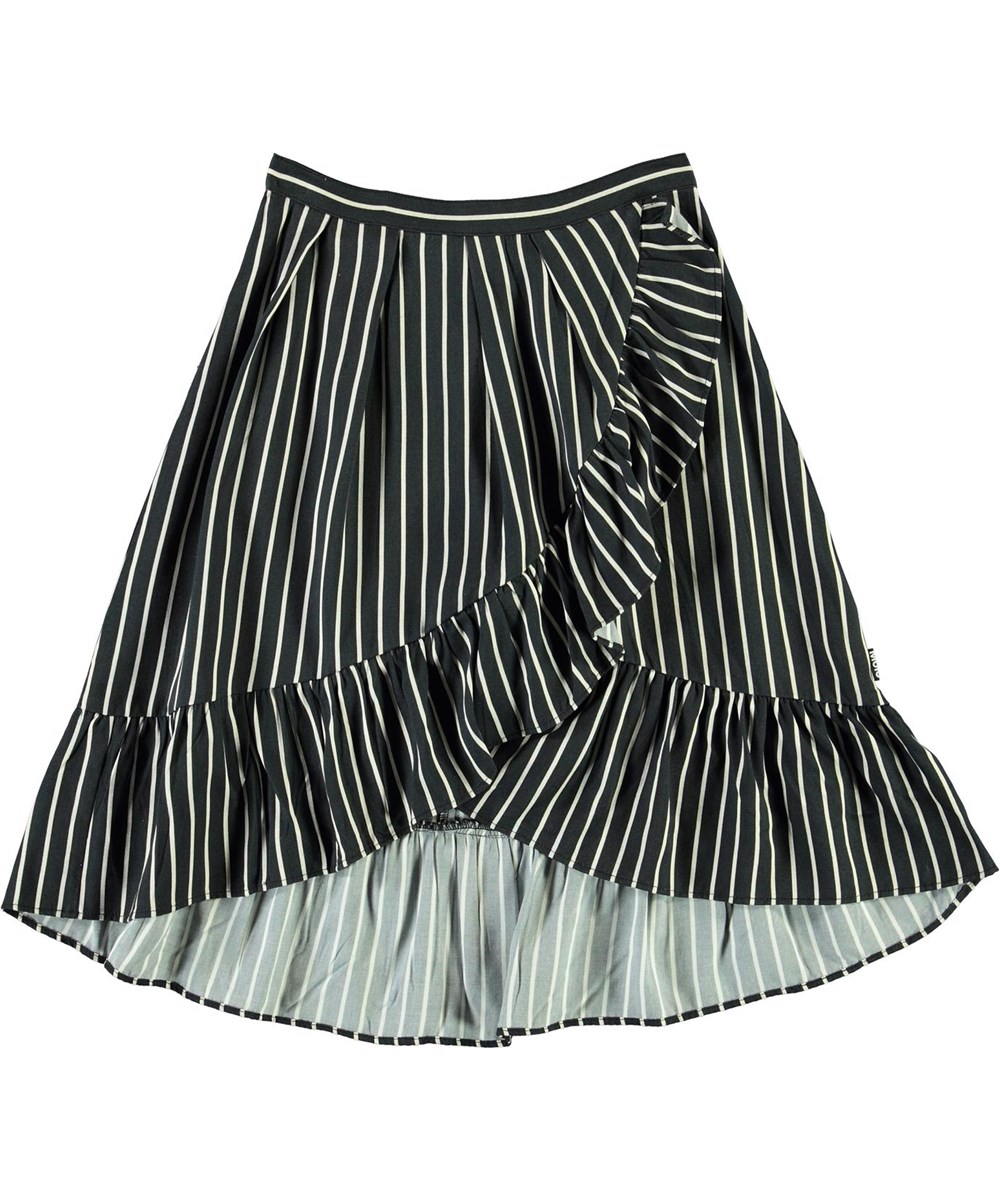 Blondie - Vertical BW Stripe - Striped wrap-around skirt