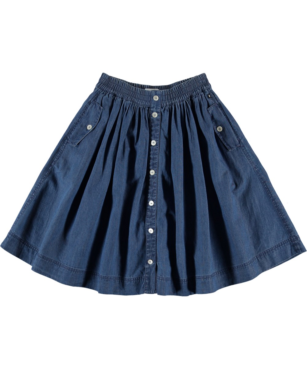 Bolette - Washed Indigo - Denim skirt with buttons