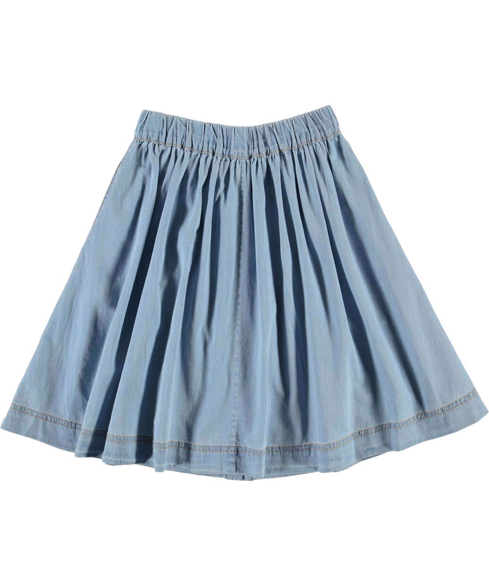 Bolette - Summer Wash Indigo - Light blue denim skirt with buttons