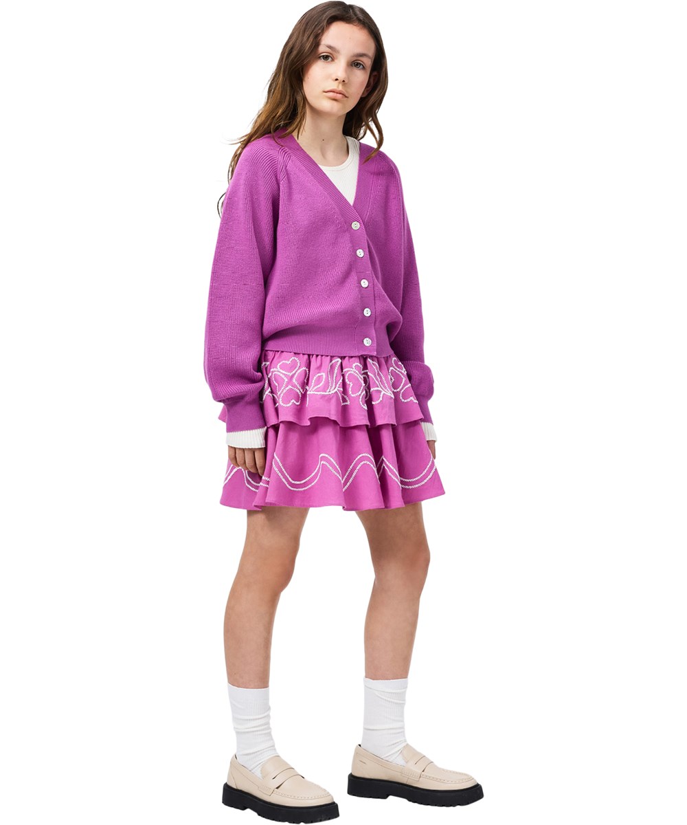 Bonita - Charisma - Knee-length purple skirt for children made of organic cotton with an embroidery 
