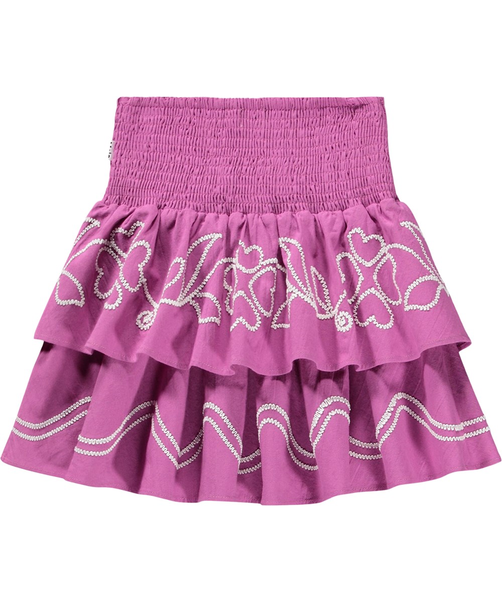 Bonita - Charisma - Knee-length purple skirt for children made of organic cotton with an embroidery 