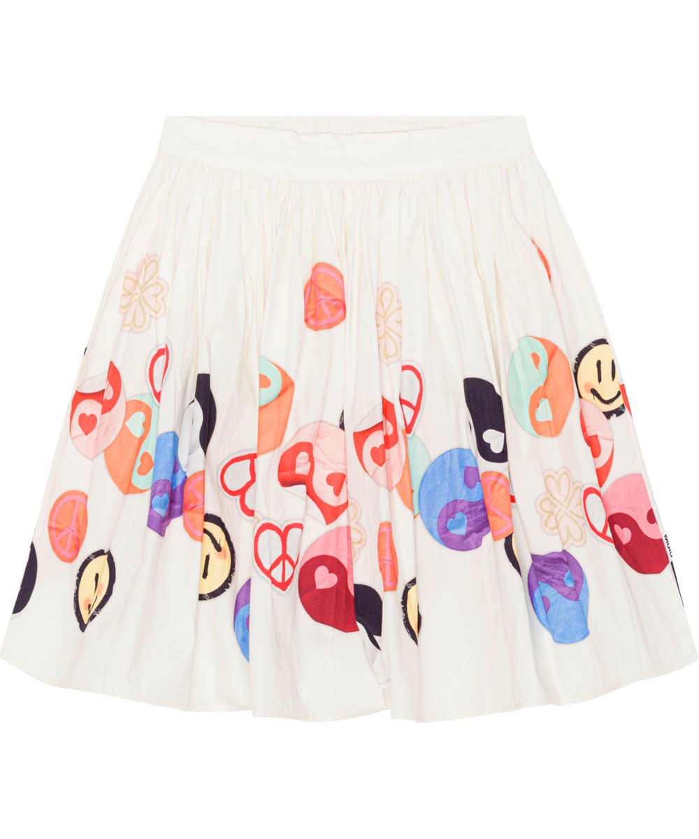 Bonnie - Line Of Stickers - Off-white skirt in organic cotton with a yin/yang print