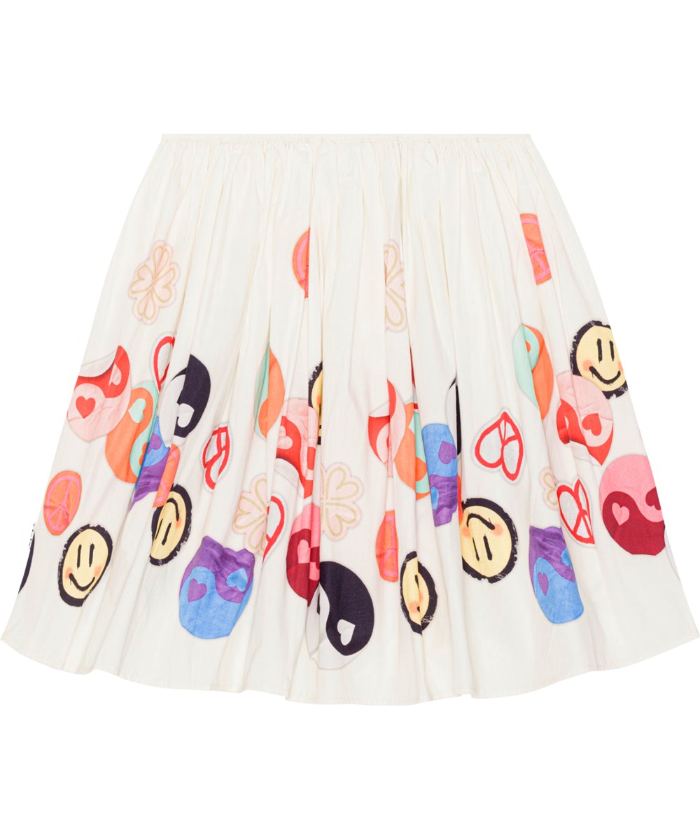 Bonnie - Line Of Stickers - Off-white skirt in organic cotton with a yin/yang print