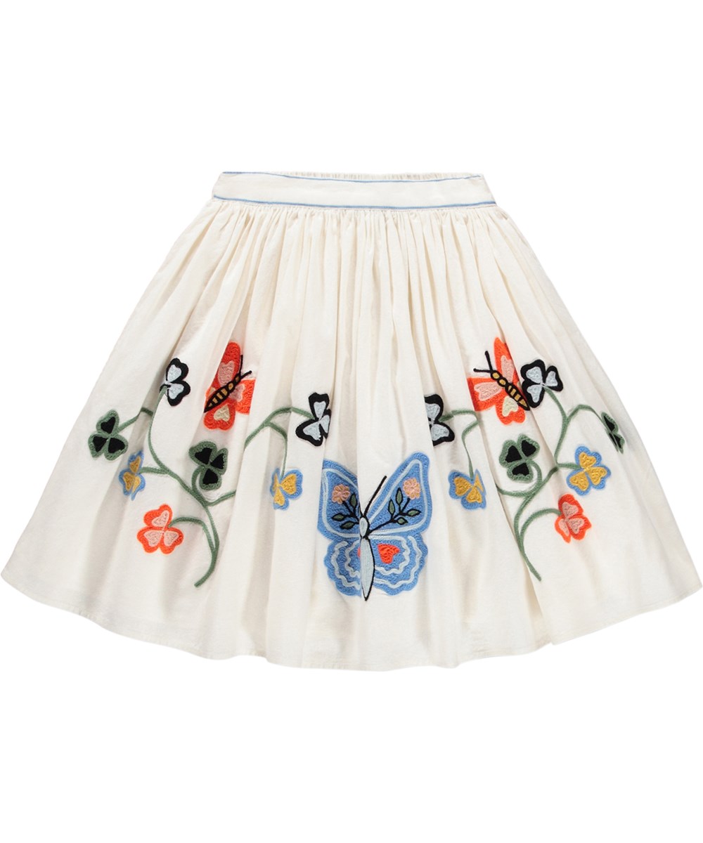 Bonnie - Nature Border - Knee-length white skirt for children made of organic cotton with an embroidery 