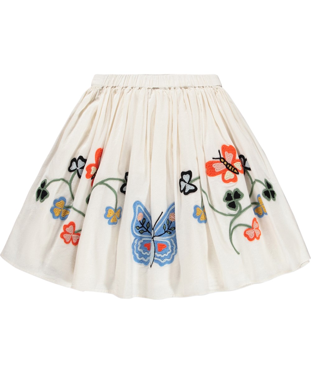 Bonnie - Nature Border - Knee-length white skirt for children made of organic cotton with an embroidery 