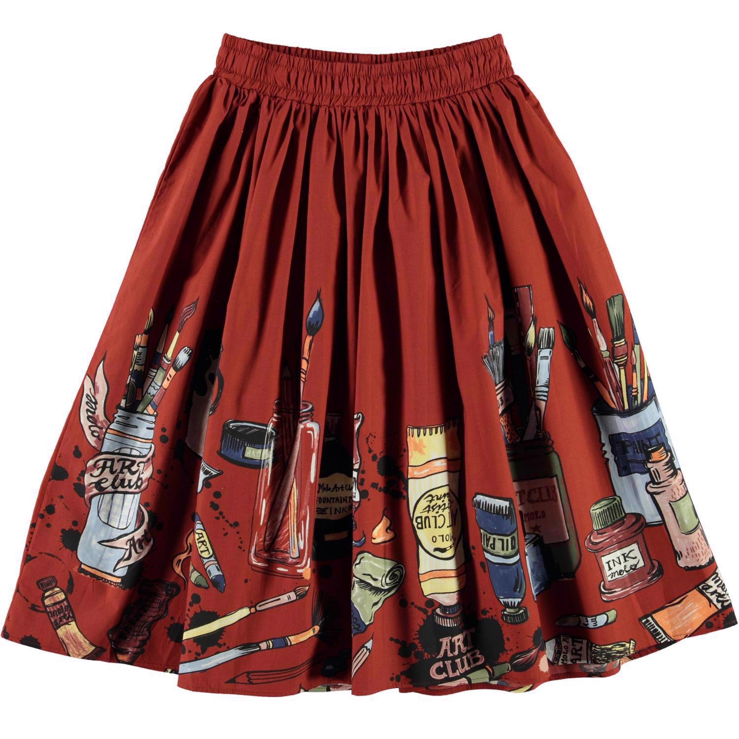 Bree - Art Club Border - Dark red organic skirt with brushes