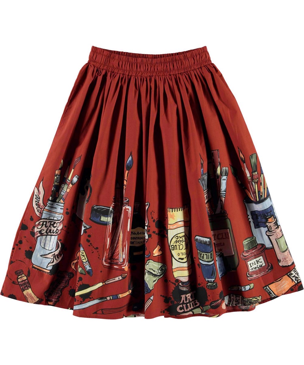 Bree - Art Club Border - Dark red organic skirt with brushes