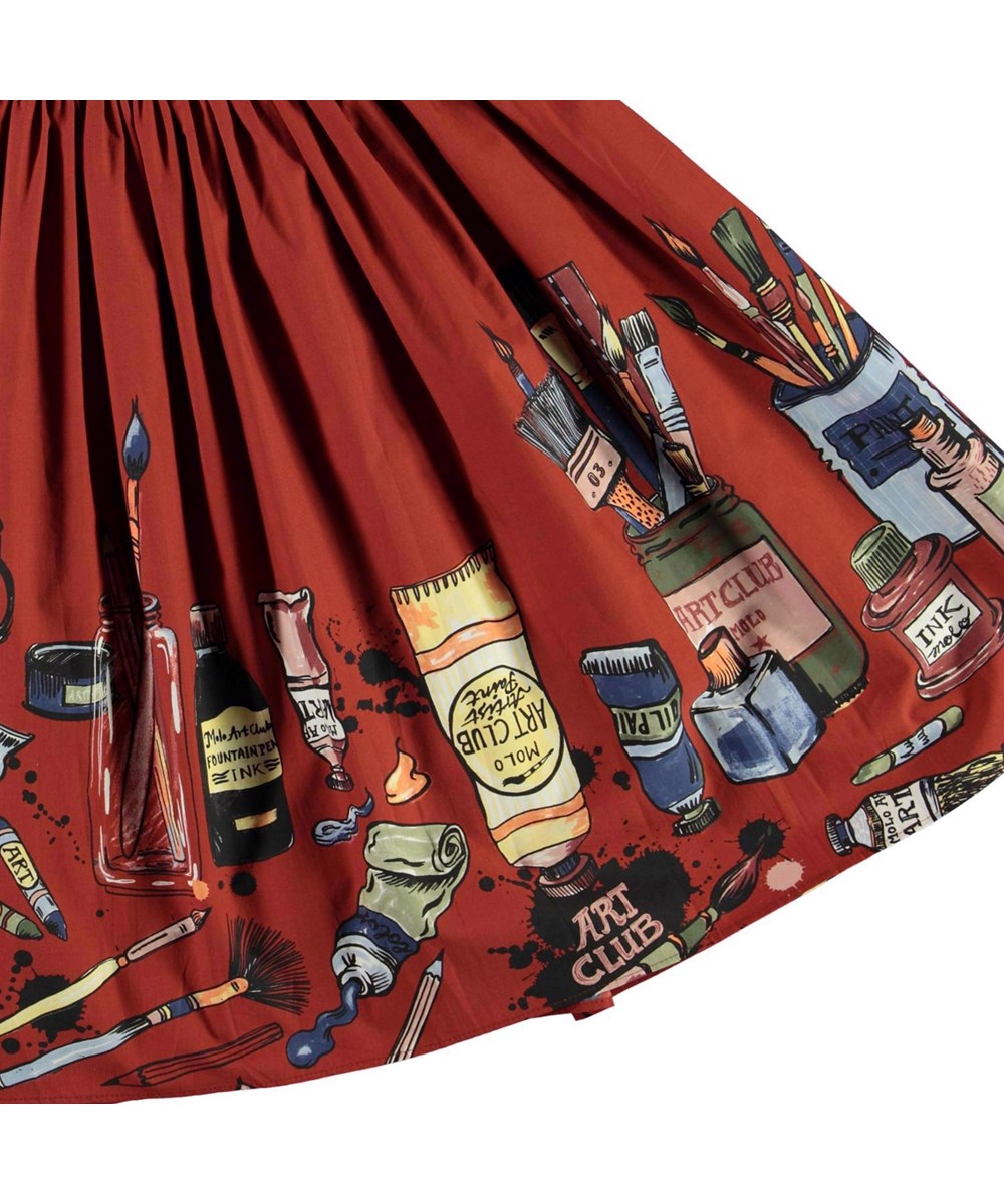 Bree - Art Club Border - Dark red organic skirt with brushes