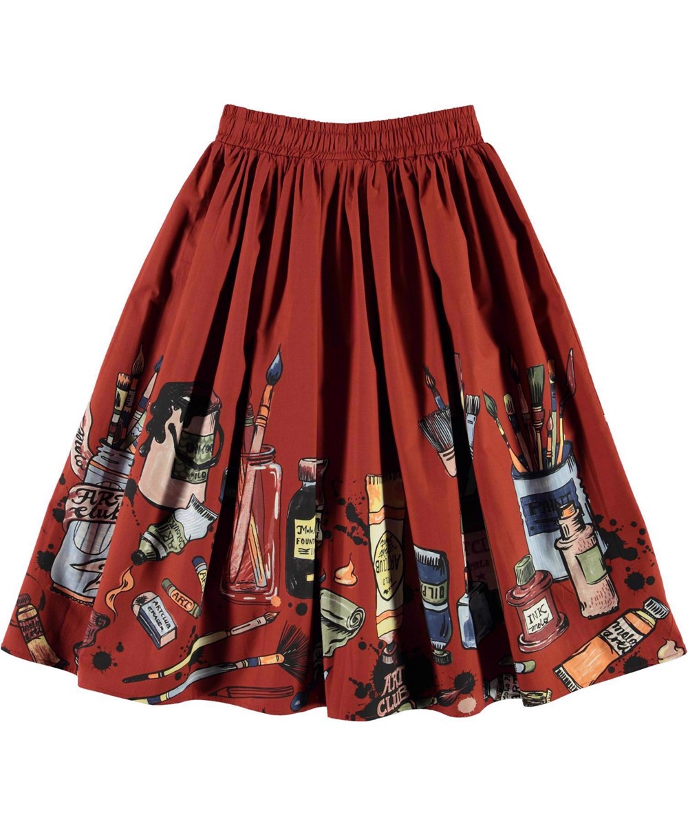 Bree - Art Club Border - Dark red organic skirt with brushes