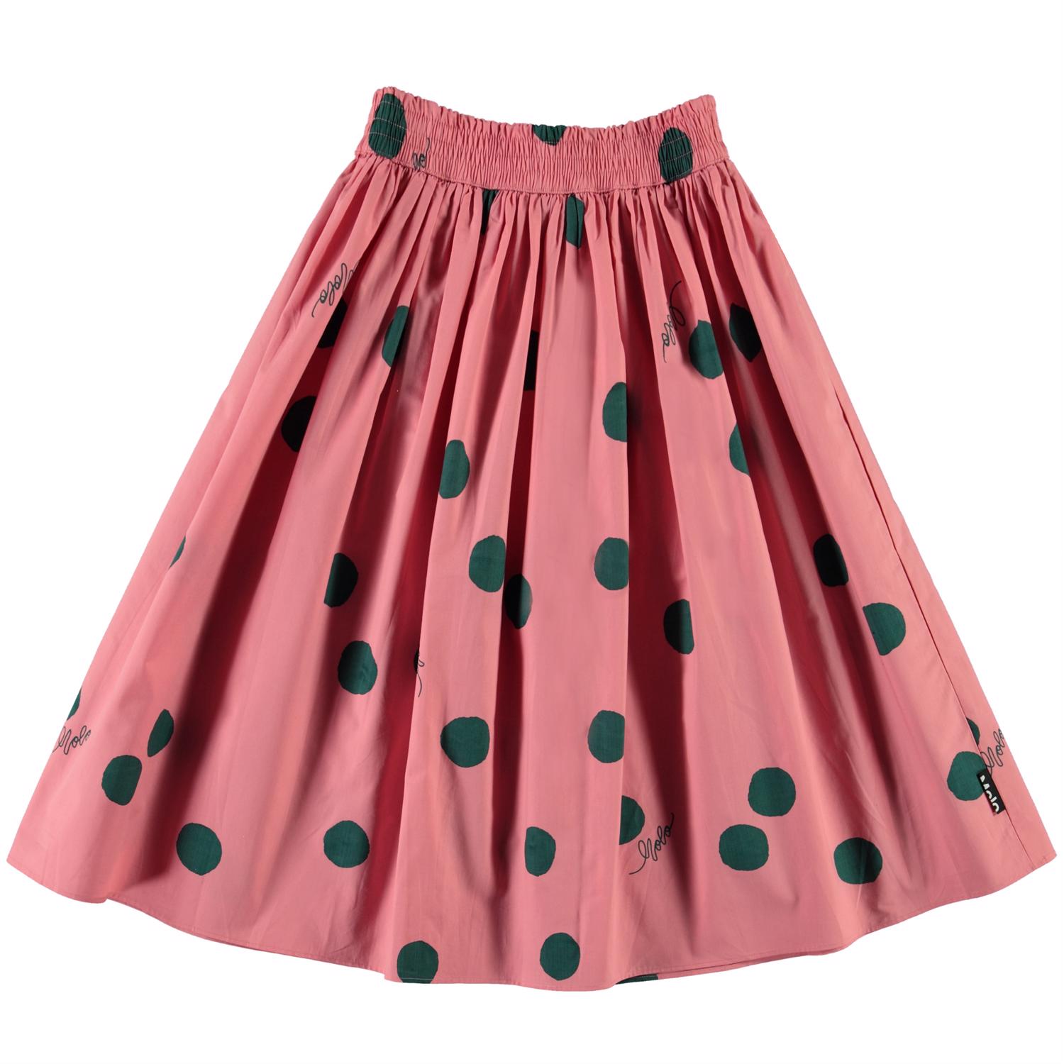 Bree - Green Dots - Pink organic skirt with green dots - Molo