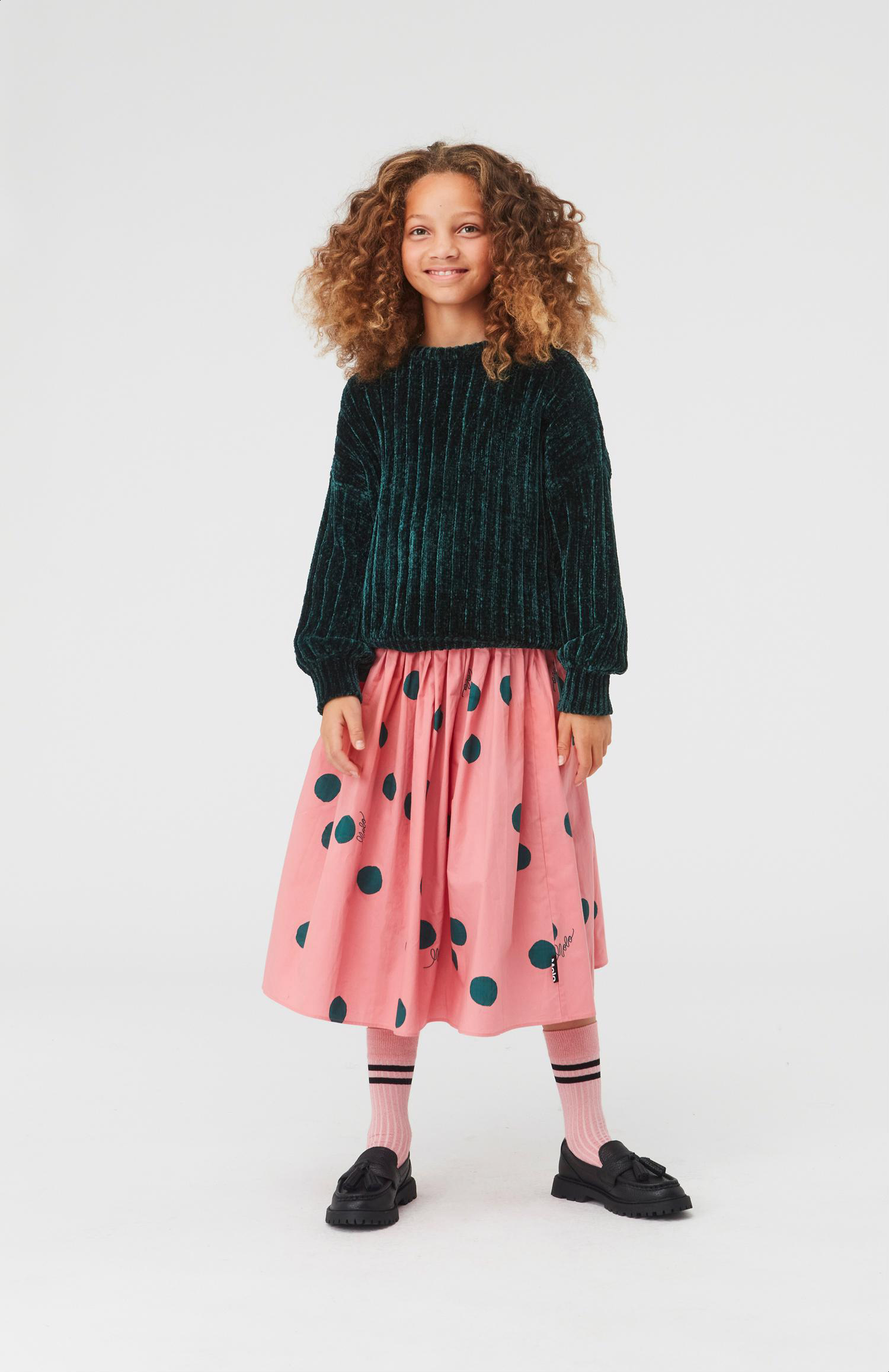 Bree - Green Dots - Pink organic skirt with green dots - Molo