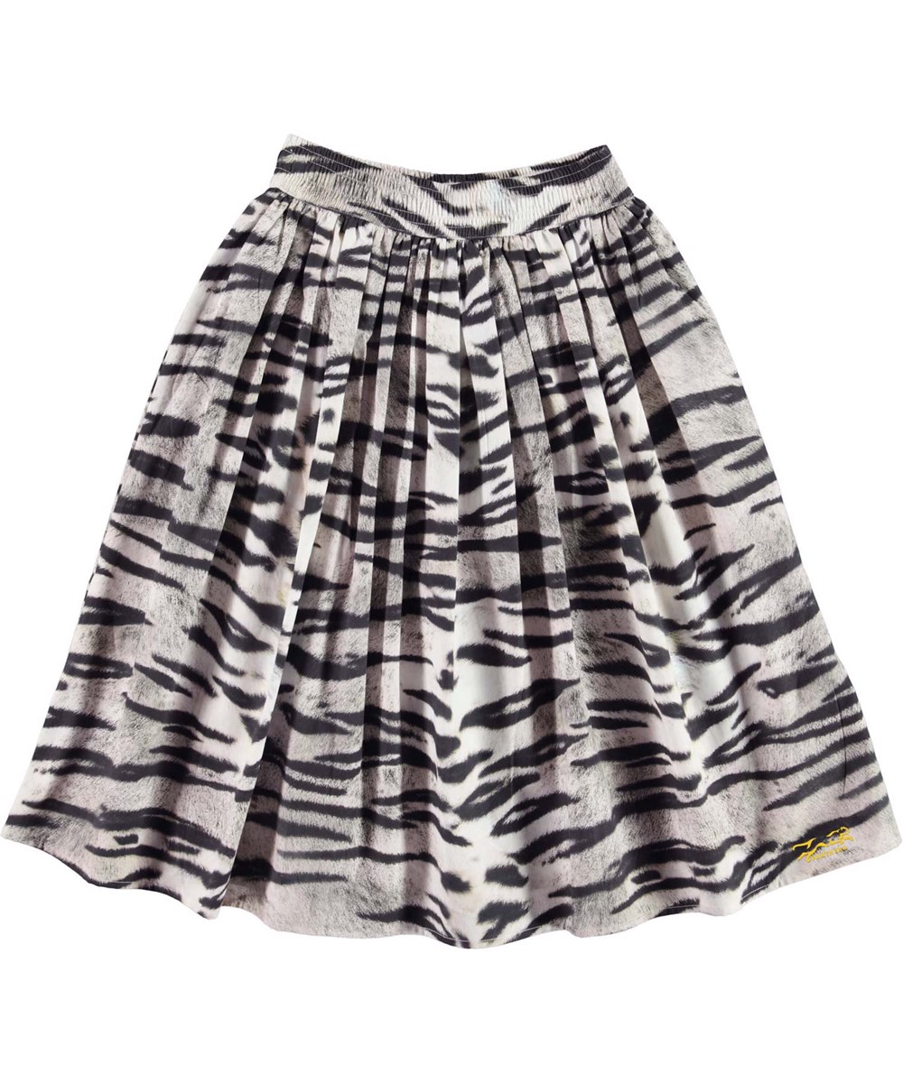 Bree - Tiger White - Organic skirt with black and white tiger print 