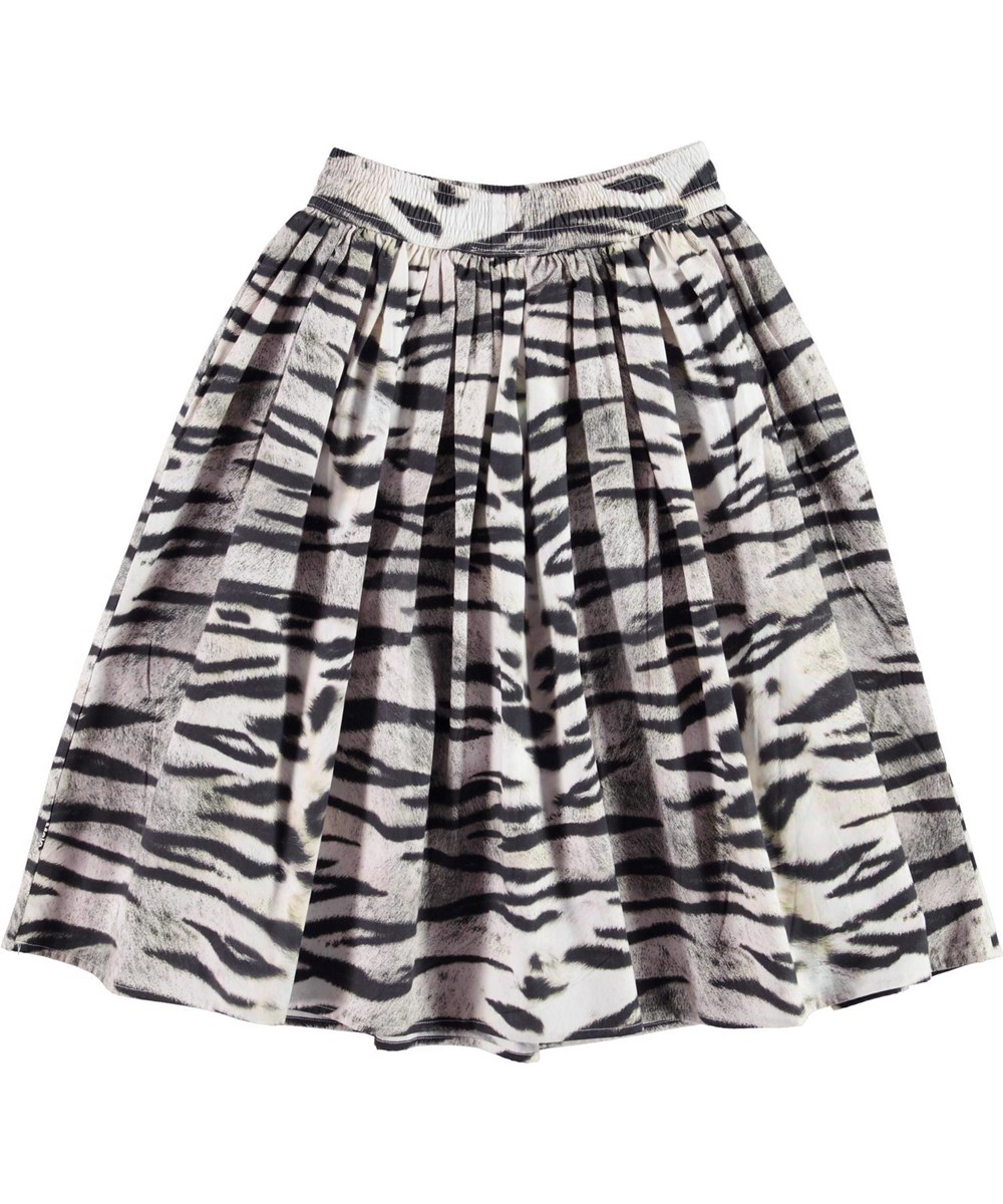 Bree - Tiger White - Organic skirt with black and white tiger print 