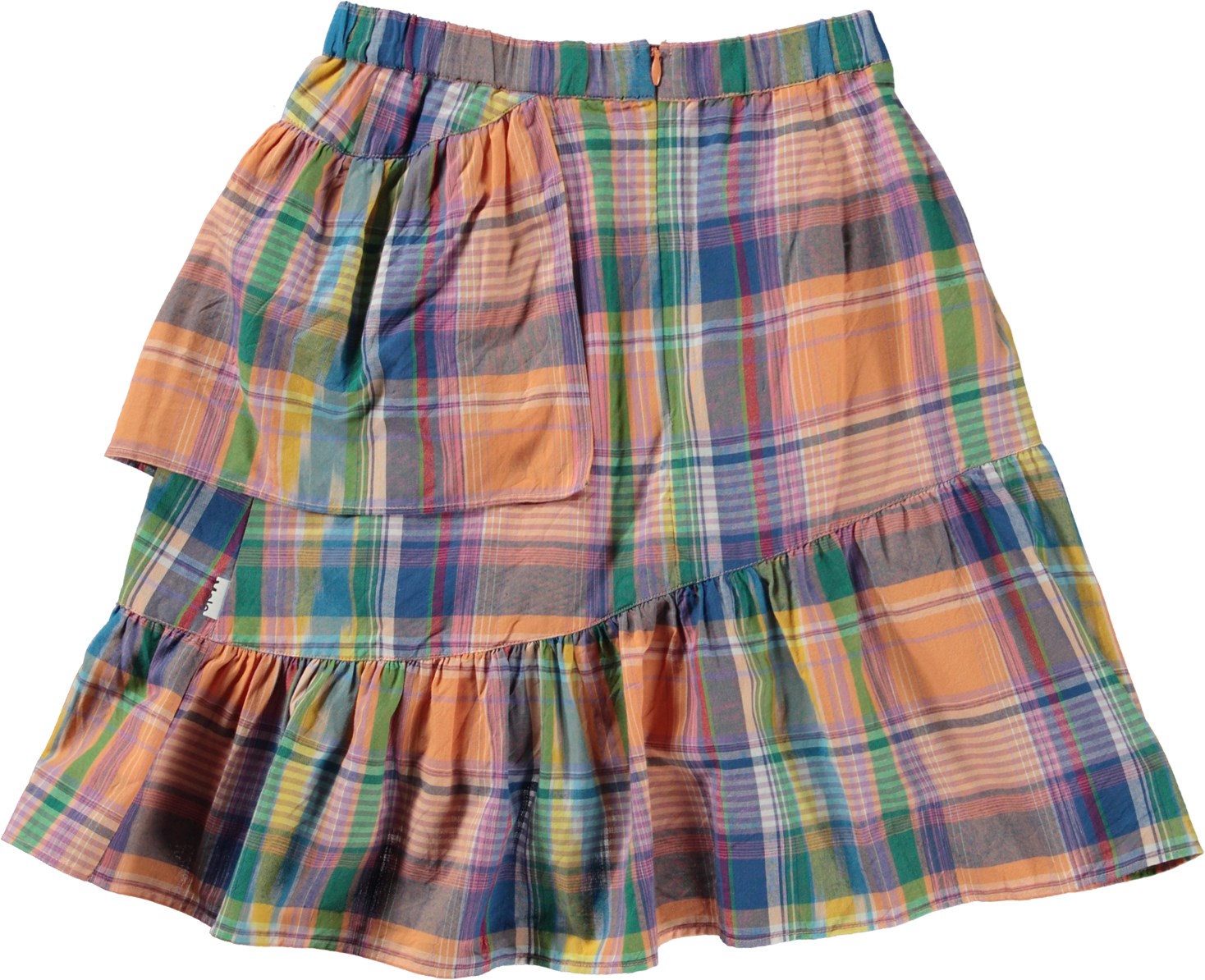 Breena Multi Ikat Knee length, Madras plaid skirt with ruffle Molo