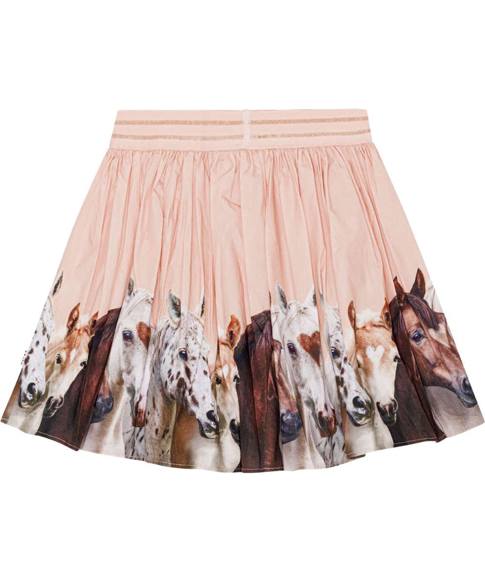 Brenda - Group Of Hearts - Powder coloured skirt in organic cotton with horse print 