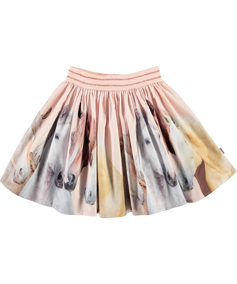 Brenda - Horse Gathering - Rose organic cotton skirt with horses