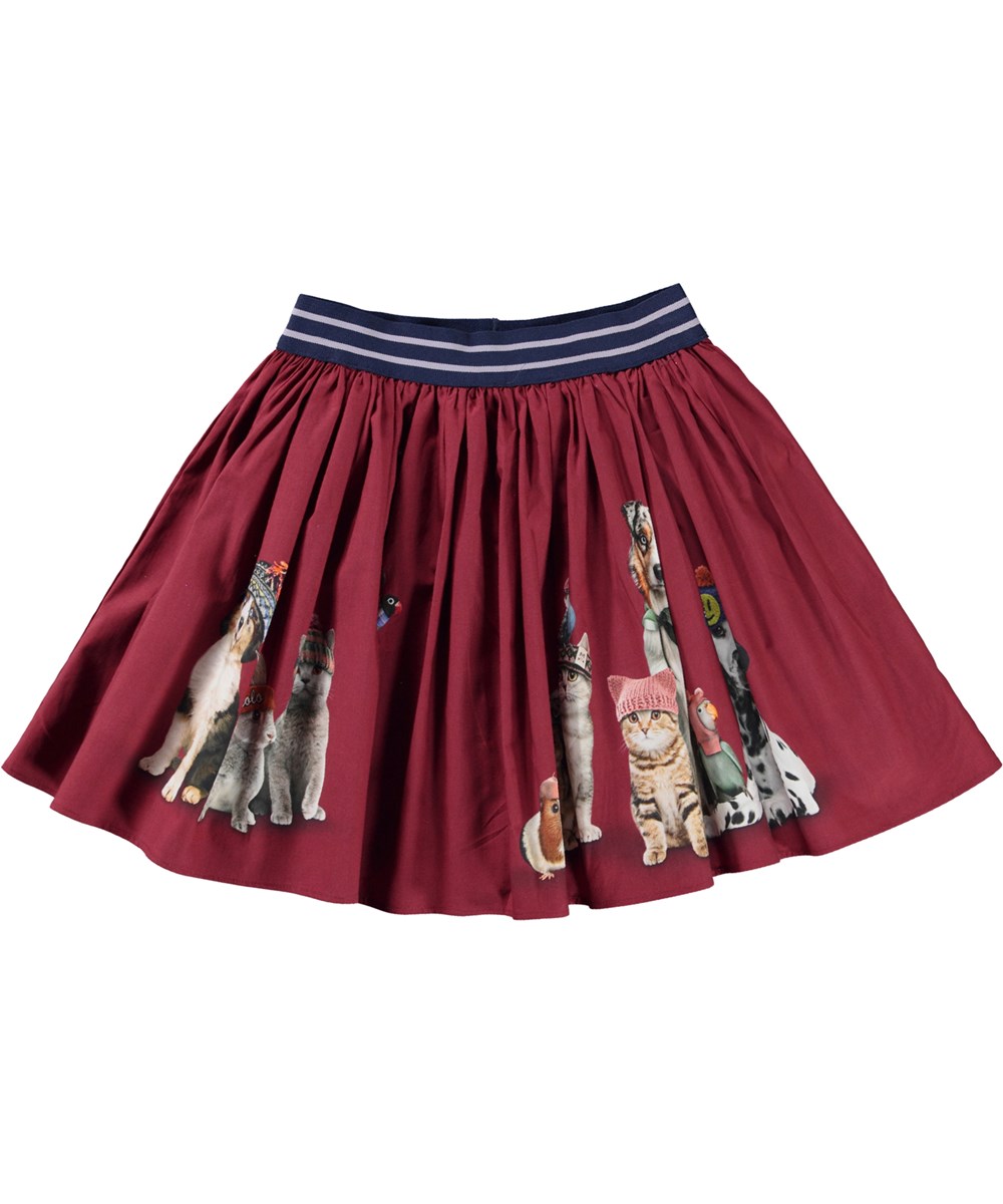 Brenda - Let It Snow - Dark red organic skirt with animals