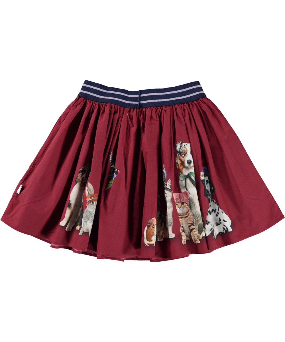 Brenda - Let It Snow - Dark red organic skirt with animals