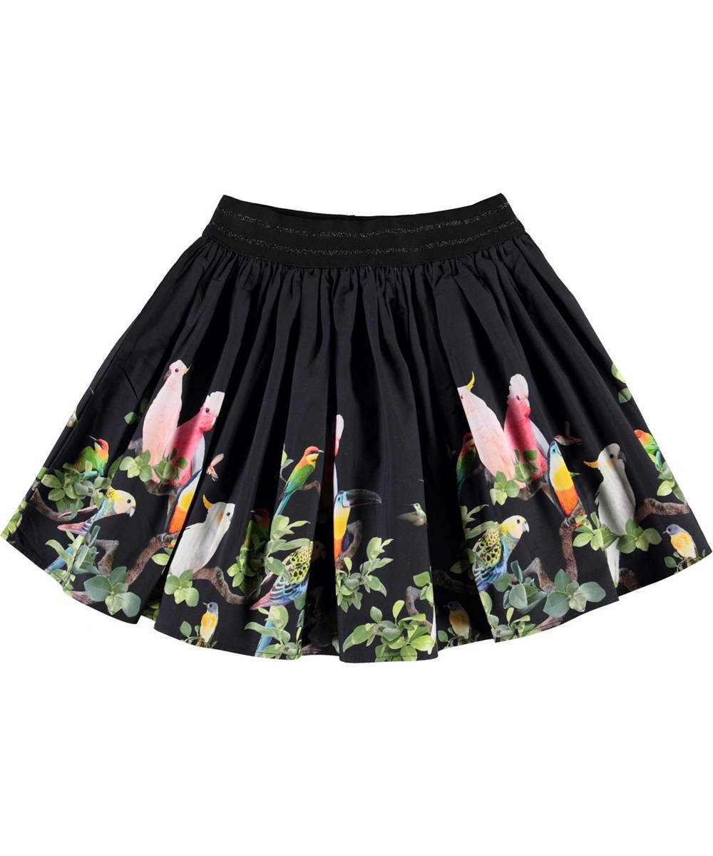 Brenda - Midnight Birds - Black organic cotton skirt with birds