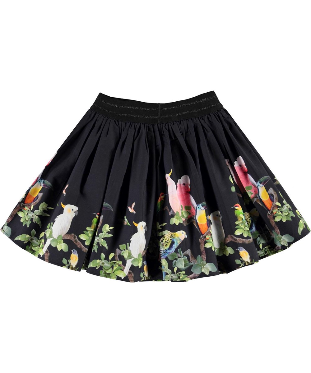 Brenda - Midnight Birds - Black organic cotton skirt with birds