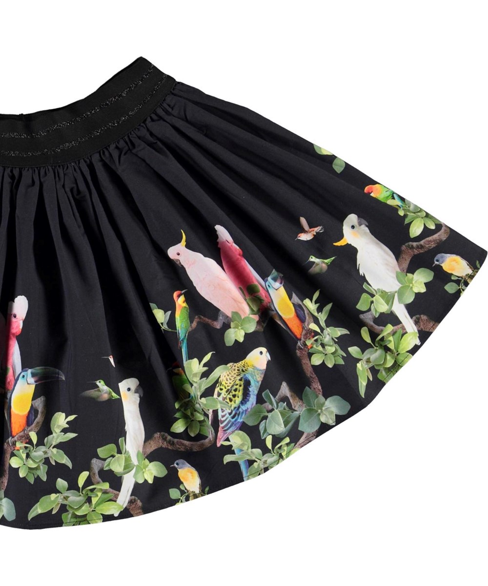 Brenda - Midnight Birds - Black organic cotton skirt with birds