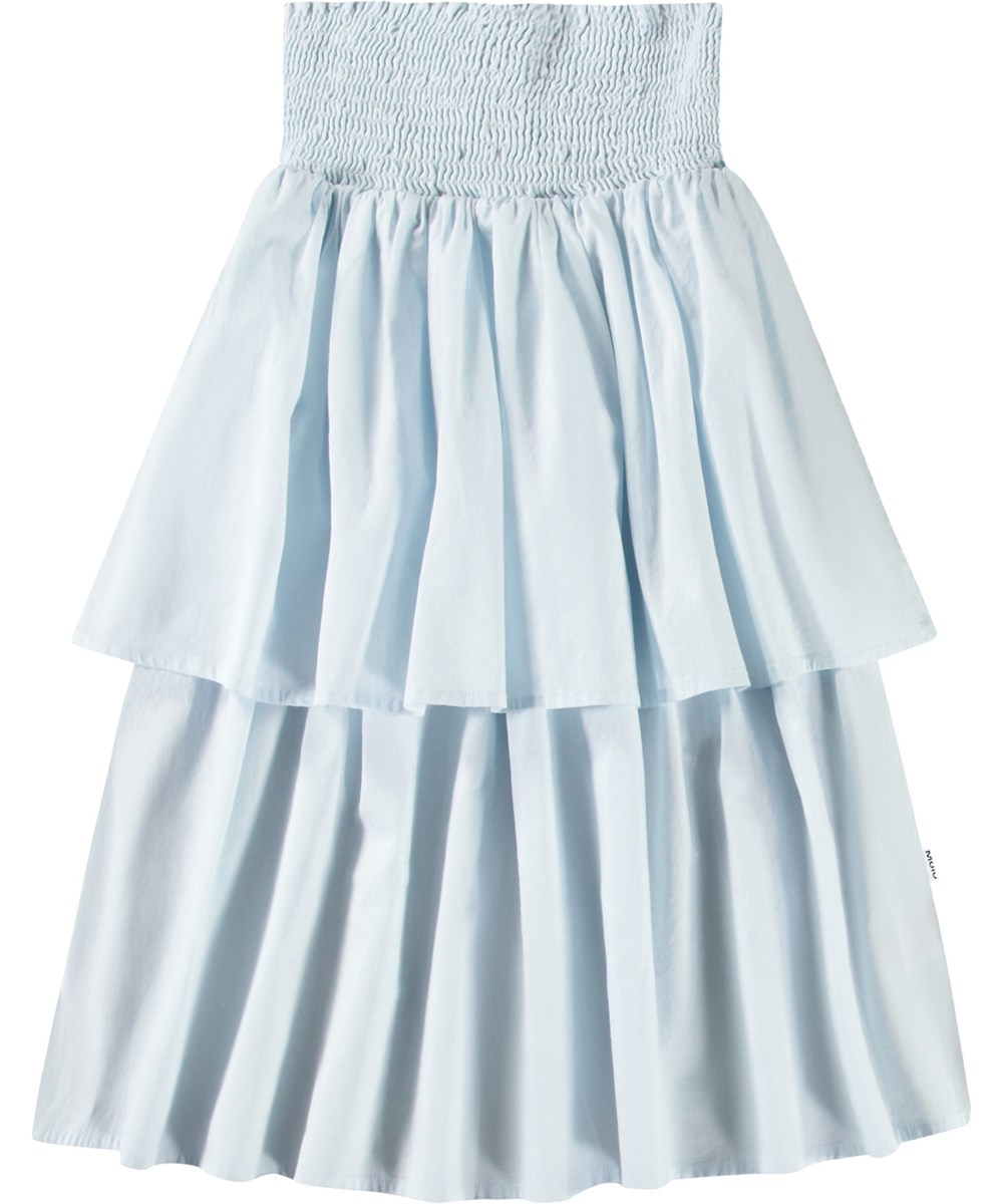 Brenna - Skywriting - Light blue long skirt with a wide smocked waistband for children.