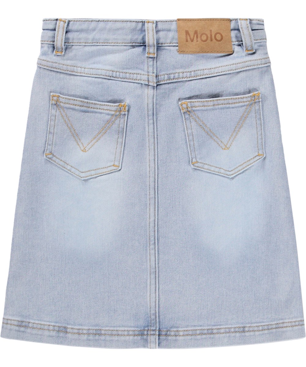 Brickly - Bleached - Light blue denim skirt for children made of organic cotton with a slit 