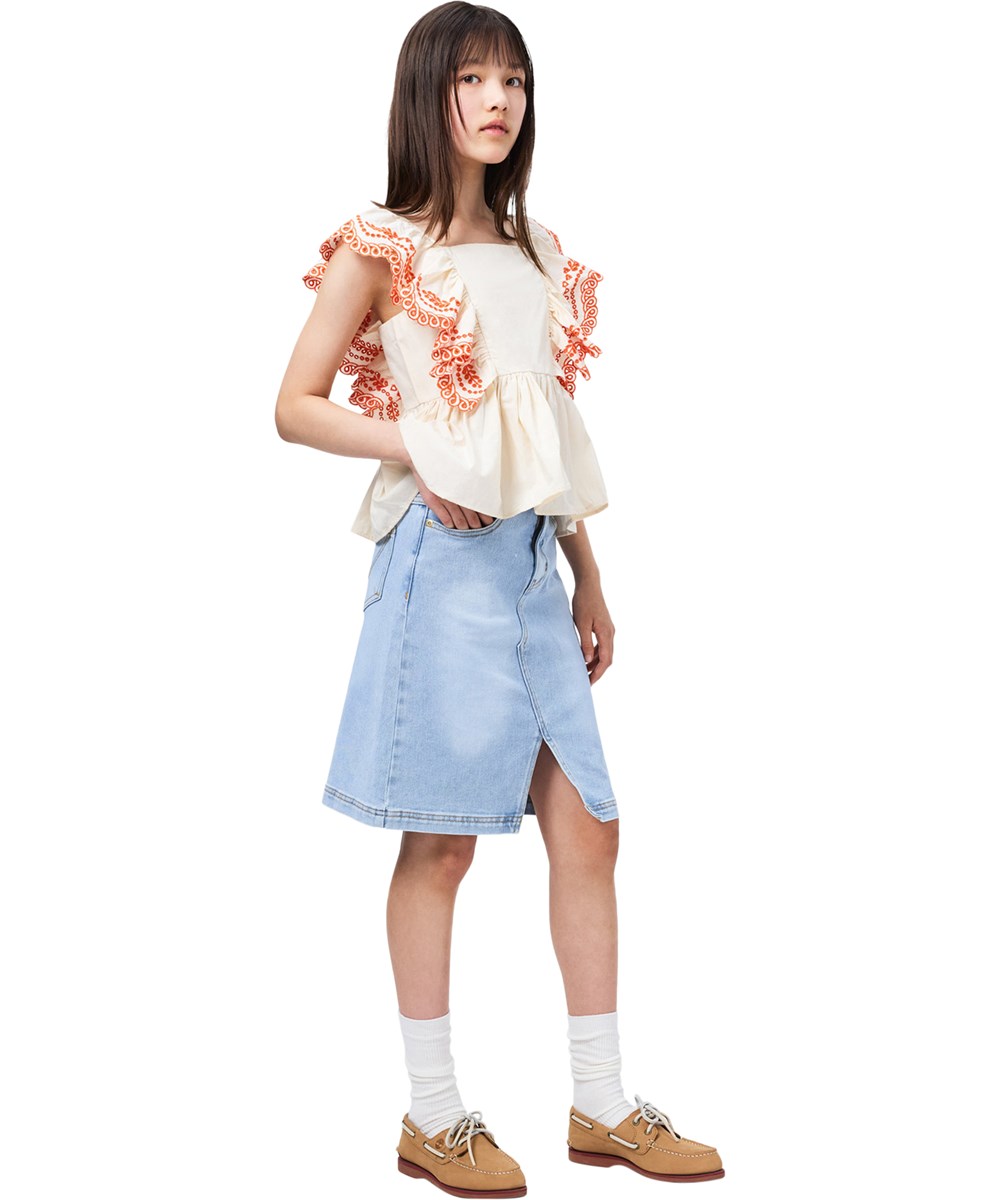 Brickly - Bleached - Light blue denim skirt for children made of organic cotton with a slit 