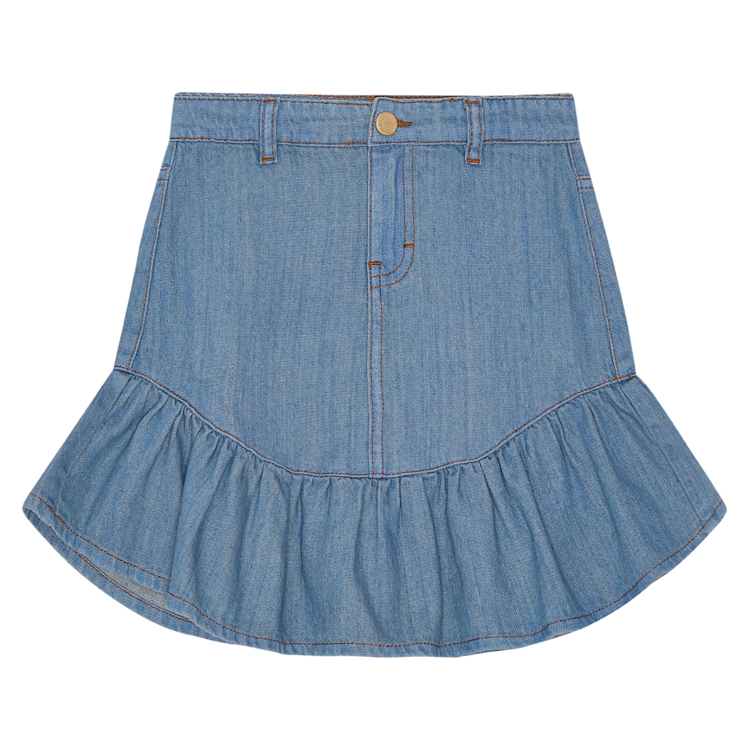 Babyhug Denim Cotton Mid Thigh Length Layered Solid Skirt with Belt - Blue