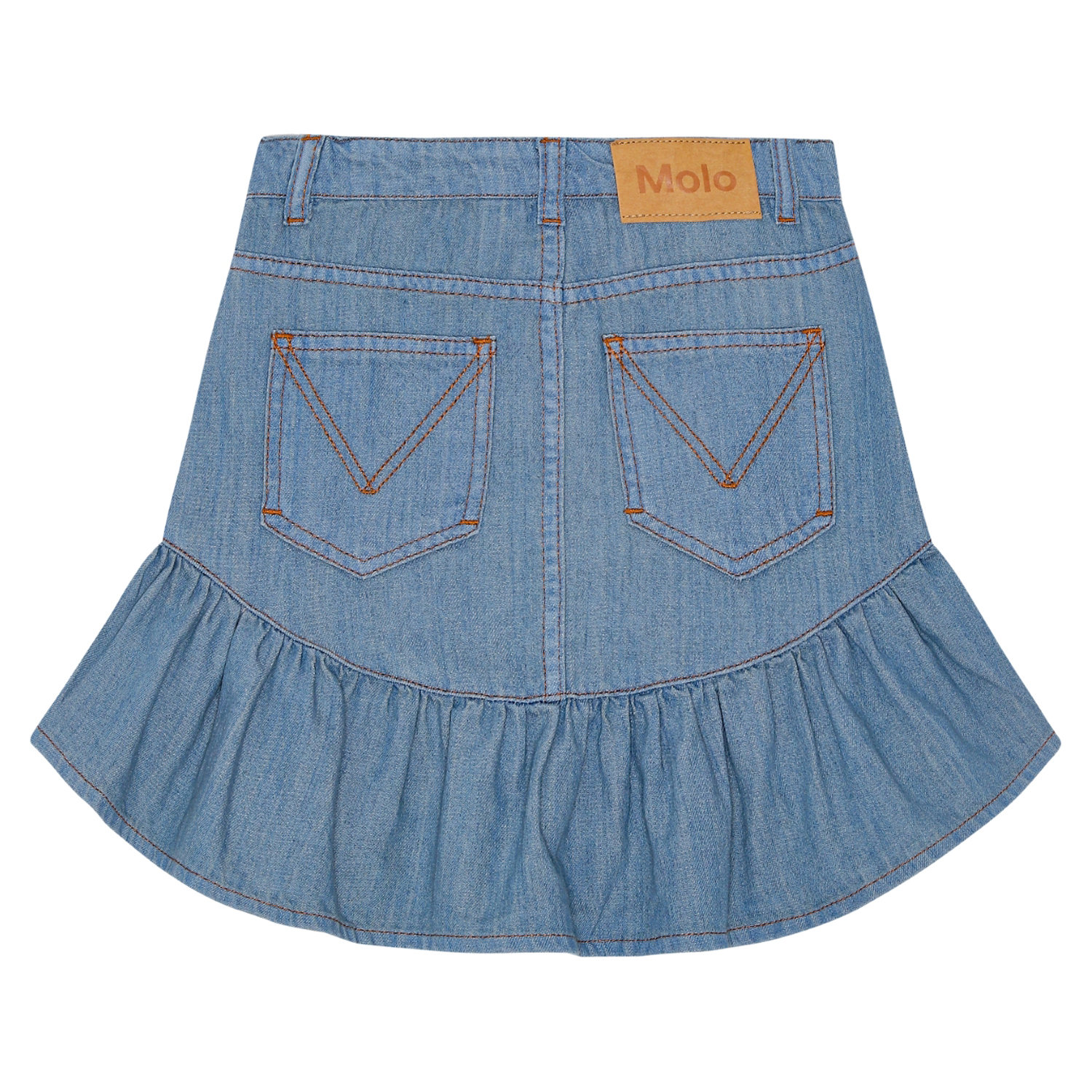 Blue knee length denim skirt with matching stitch