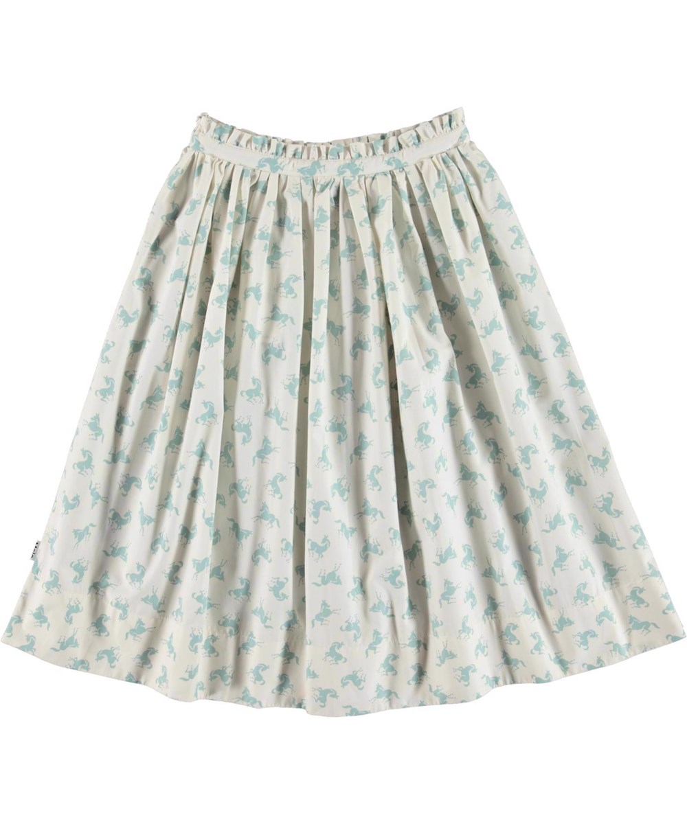 Brisa - Mini Horse Blue - White organic long skirt with horses 