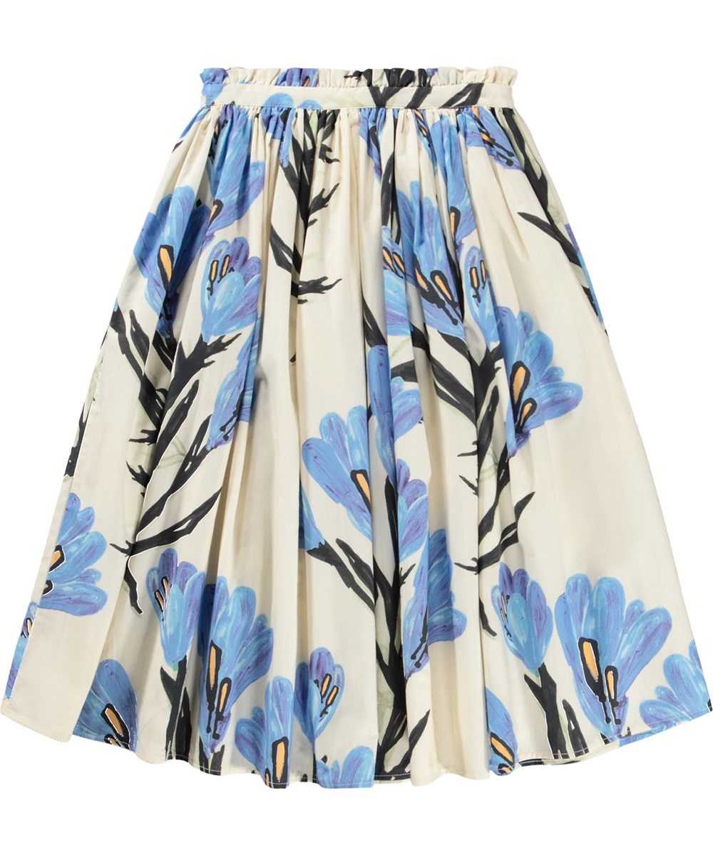 Brisali - Painted Crocus - Off-white knee-length skirt for children made of organic cotton with a floral print 