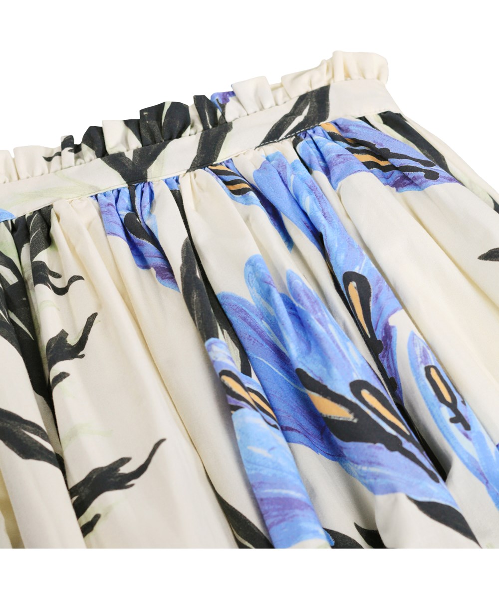 Brisali - Painted Crocus - Off-white knee-length skirt for children made of organic cotton with a floral print 