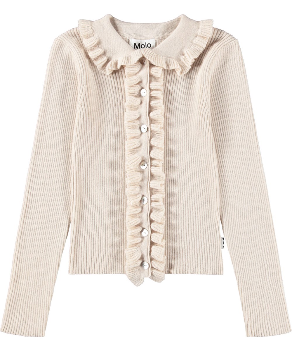 Gamora - Buttercream - Lovely off-white fitted cardigan for children made of a wool and cotton blend.