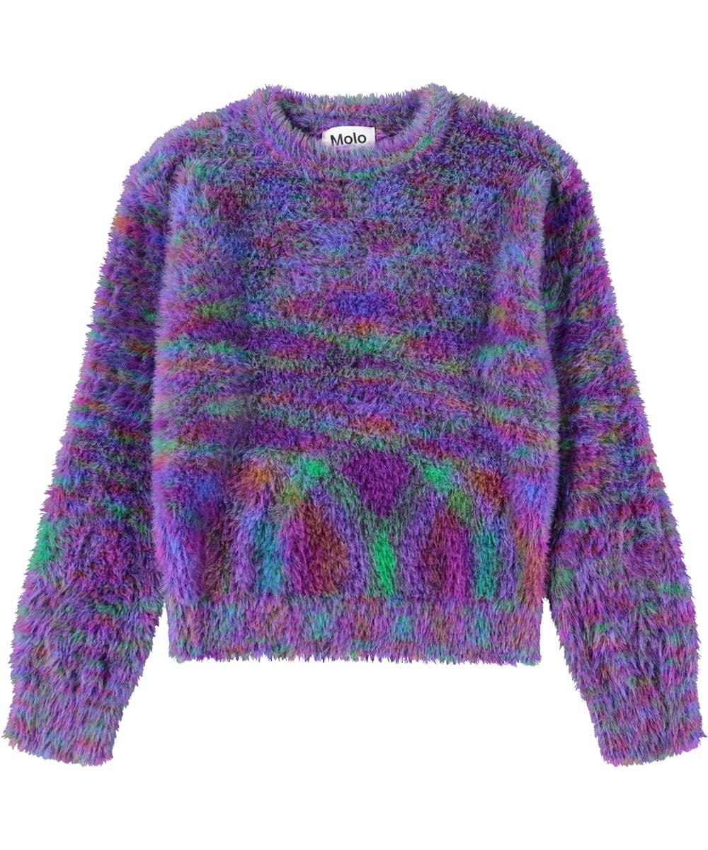 Garda - Purple Mix - Multicolored fluffy sweater for children made of fake-fur.