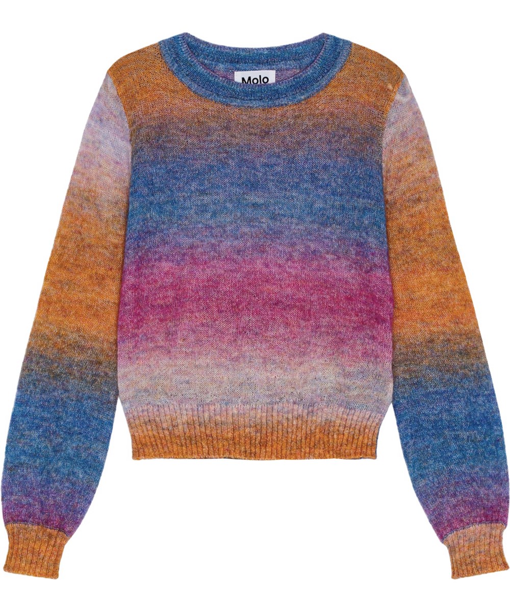 Gemina - Rainbow Play - Multicoloured wool blend jumper with loose fit and ribbed edges.
