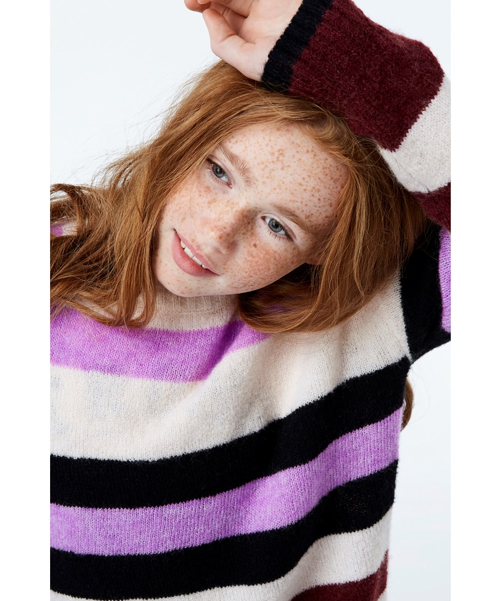 Geneen - Multi Stripes - Purple striped knit top