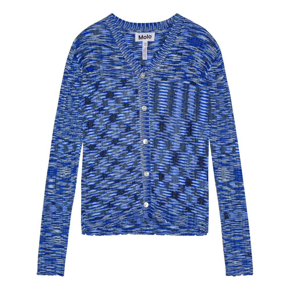 Genie - Blue Mouliné - Close-fitting, mouliné cardigan with mother 