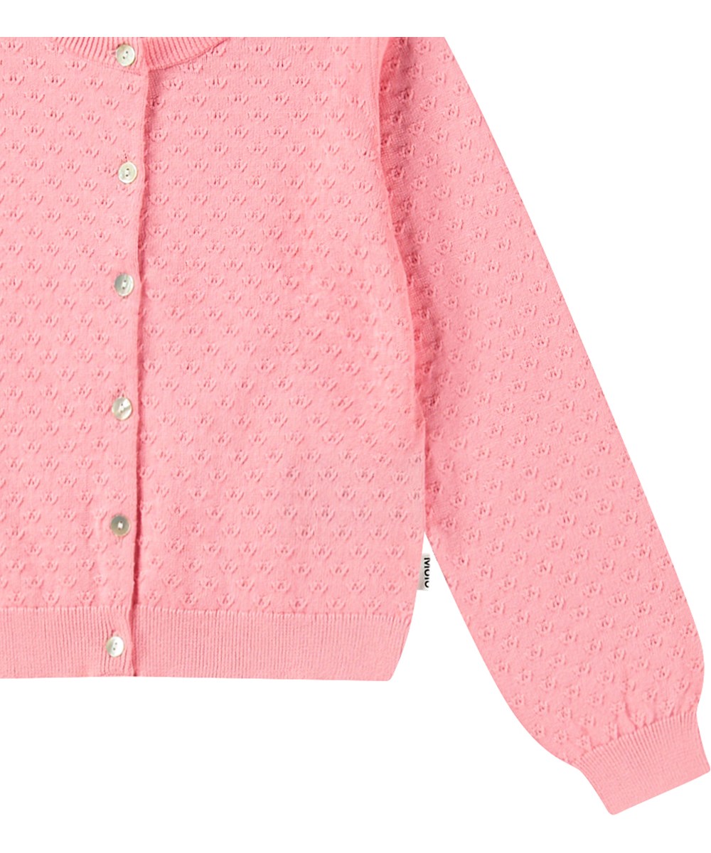 Georgina - Pink Lemonade - Pink knitted cardigan for children in organic cotton with a delicate knitted pattern.