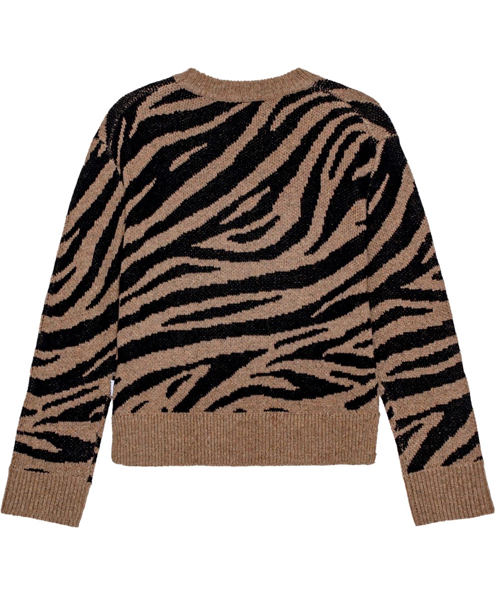 Gerda - Zebra Knit - Black and brown zebra-striped wool jumper with round neck and loose fit.