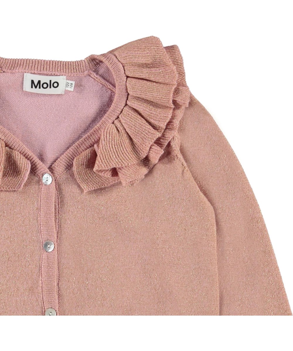 Gerdis - Rosequartz - Rose knit cardigan with glitter and ruffle collar