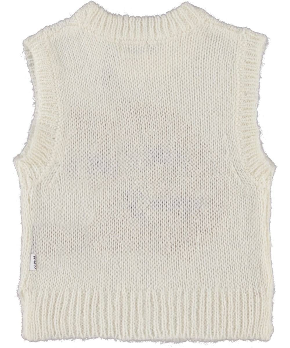 Gertrude - Fast Smile - White knit waistcoat with smiley face