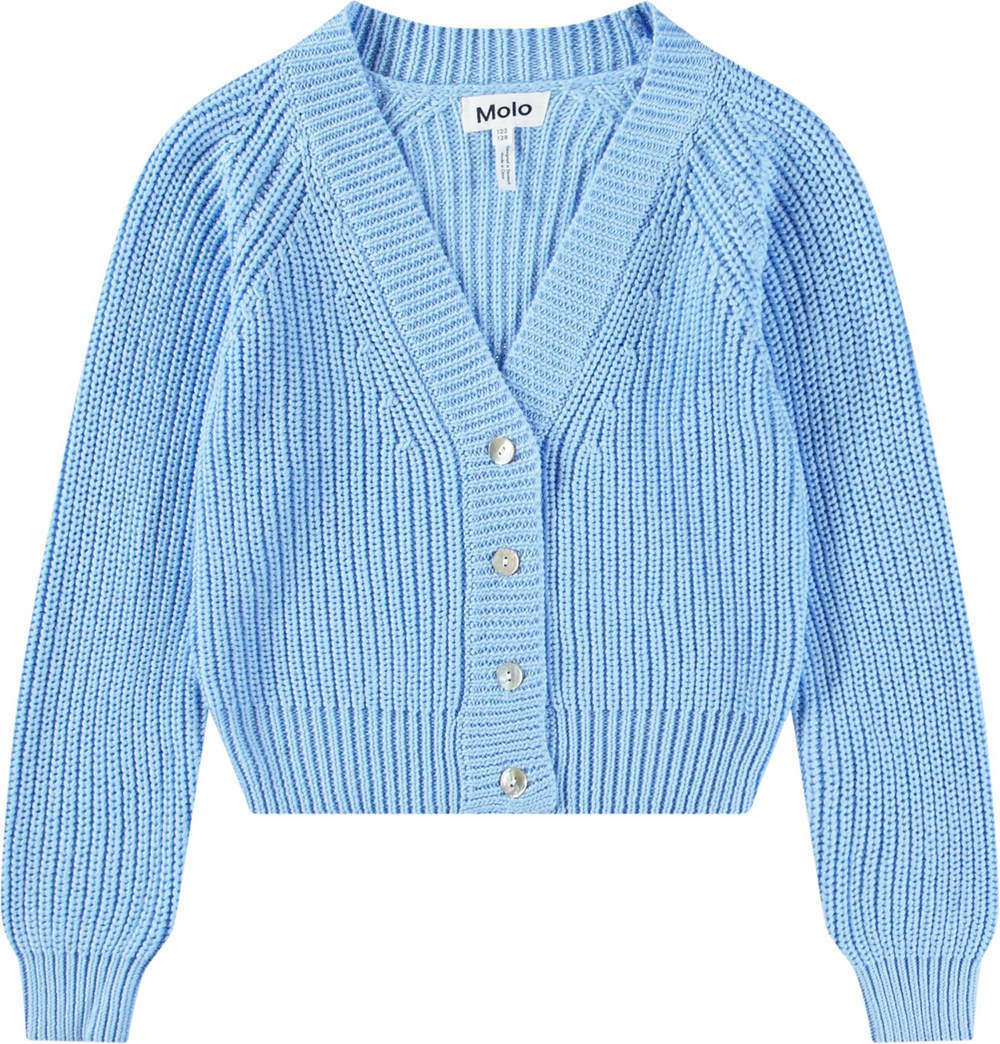 Gilberta Day Sky Soft light blue knitted cardigan for children