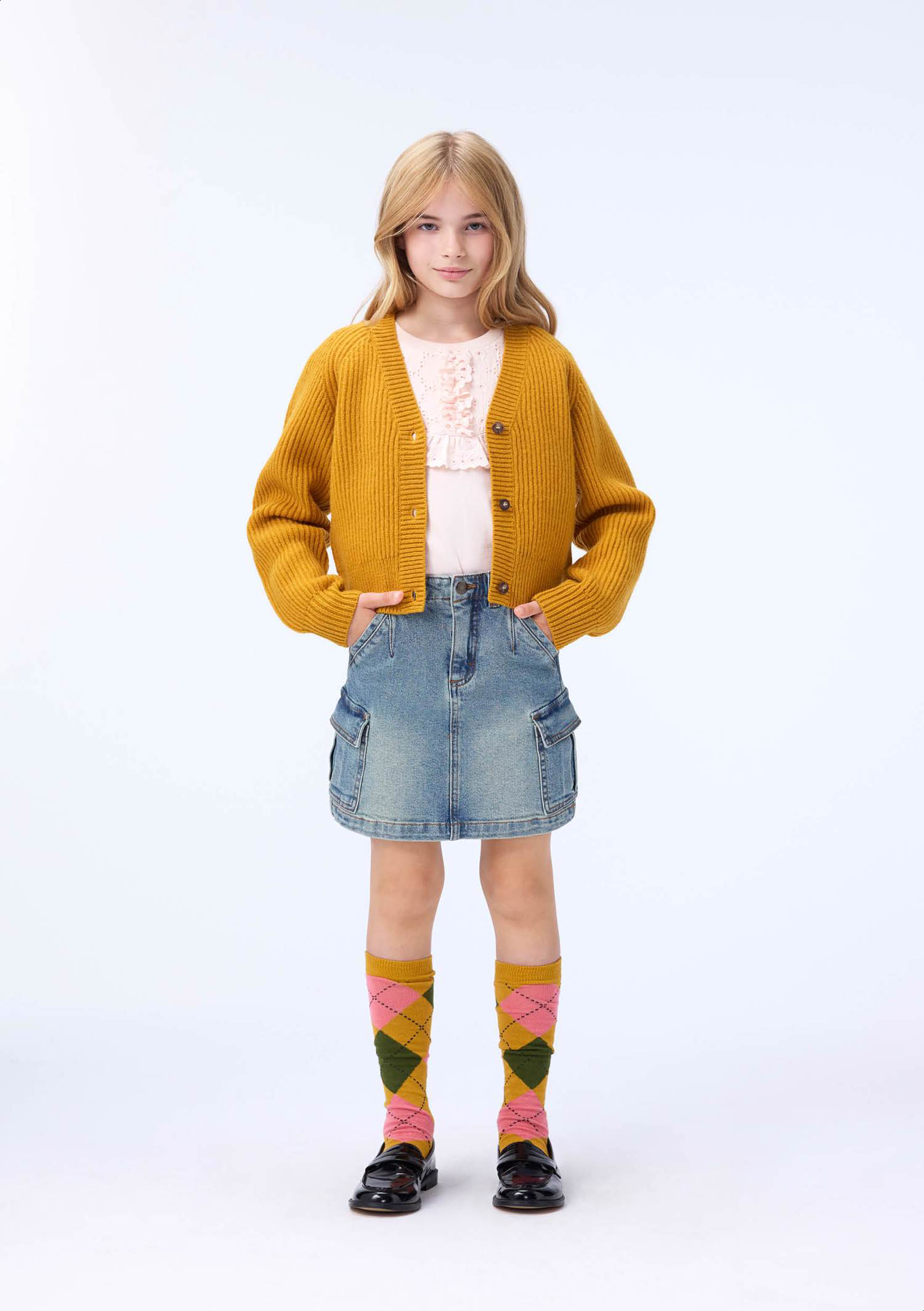 Gilberta - Energy - Dark yellow cardigan for children made of soft