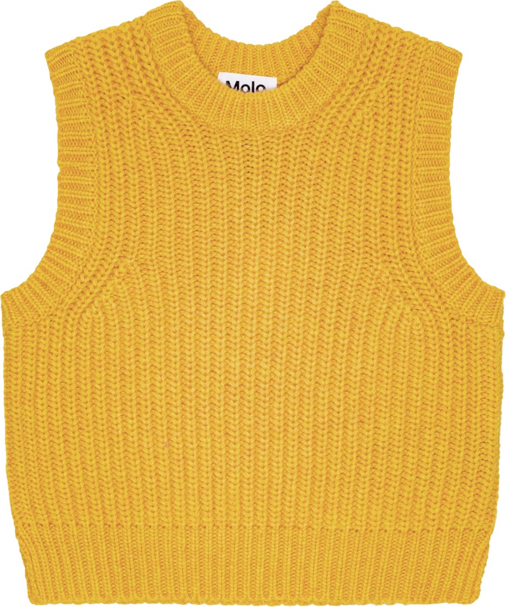 Gilberte - Brilliance - Soft wool/acrylic blend waistcoat with round neckline and ribbing.