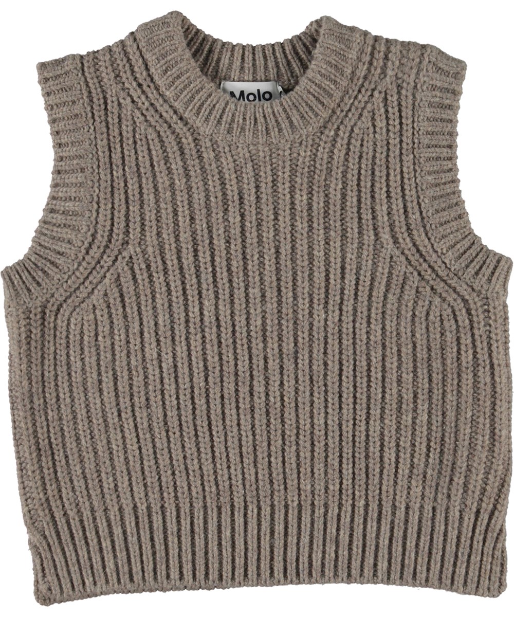 Gilberte - Moth Grey - Grey brown chunky knit waistcoat