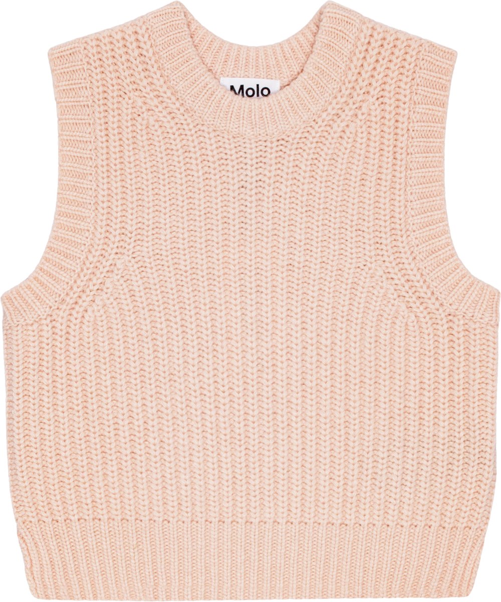 Gilberte - Petal Blush - Powder-coloured knitted waistcoat in wool/acrylic blend.