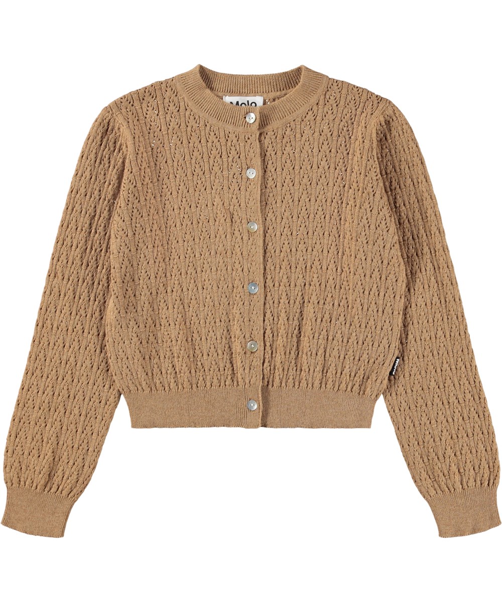 Gillian - Pomeranian - Classic brown cardigan for children made of wool and cotton.